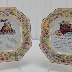 Vintage Avon Tin Plates Plum Pudding Blueberry Orange Nut Bread Recipes 1982