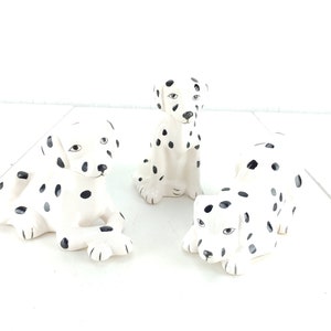 Dalmatian Figurines Set of 3 Spotted Dogs Ceramic Sitting Laying Playing China