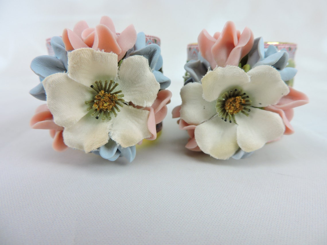 Vintage Fabric & Floral Napkin Ring Set of 5 MCM Retro Pink Etsy