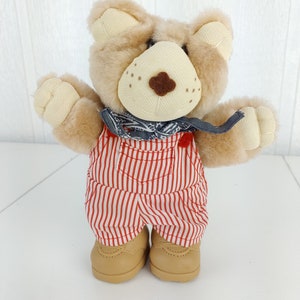 Dudley Furskins Bear 7&quot; Plush 1986 Stuffed Animal Overalls Wendy&#39;s Vintage