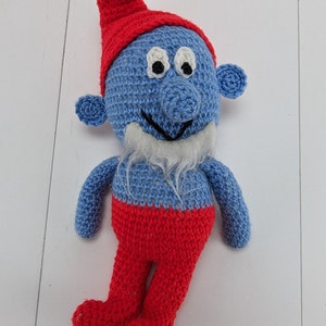 Vintage Crochet Papa Smurf Plush Doll 17&quot; Stuffed Toy Handmade