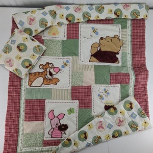 Vintage Winnie the Pooh Crib Bedding Set Fitted Sheet Quilt Green Red Piglet