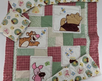 Vintage Winnie the Pooh Crib Bedding Set Fitted Sheet Quilt Green Red Piglet