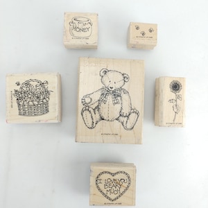 1995 Stampin Up Lot of 6 Bear Nature Theme Teddy Bear Love Flowers Abejas Miel