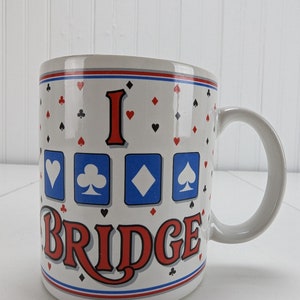 Vintage Papel koffiemok Ik hou van brug kaartspel harten Clubs diamanten schoppen