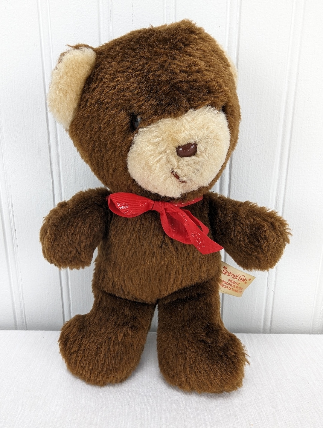 Vintage Animal Fair Brown Teddy Bear Plush 9" Stuffed Animal Beige Face ...