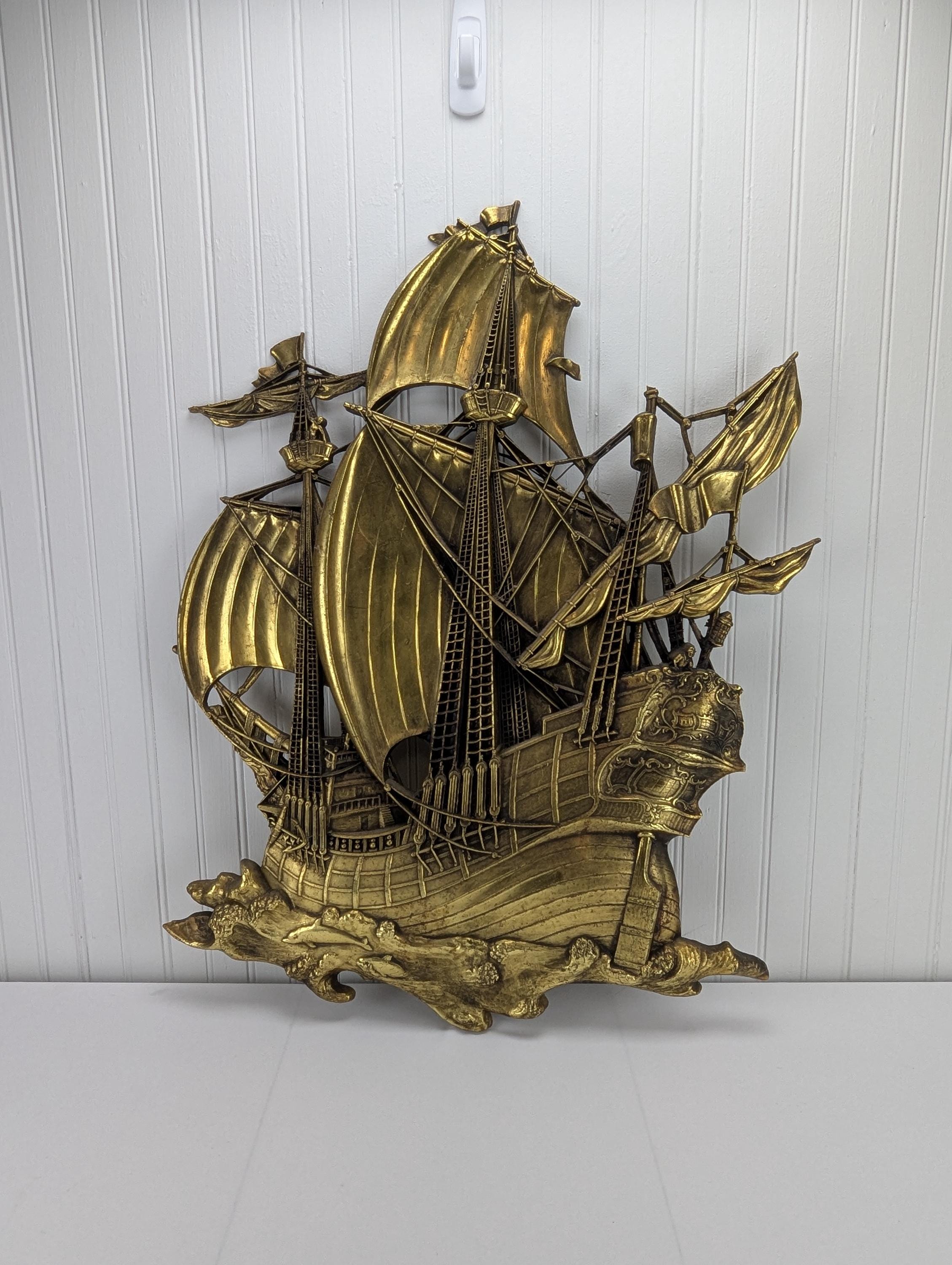 1958 Golden Ship Wall Hanging 3663 Plastic Resin Dart Industries