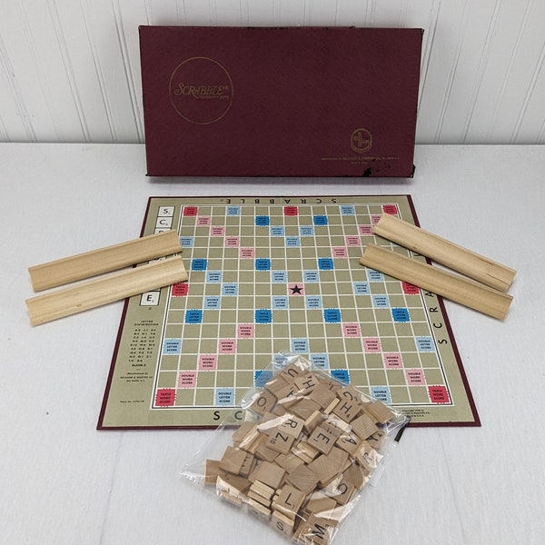 1953 Scrabble Crossword Game Complete Selchow & Righter USA Red Box Vintage