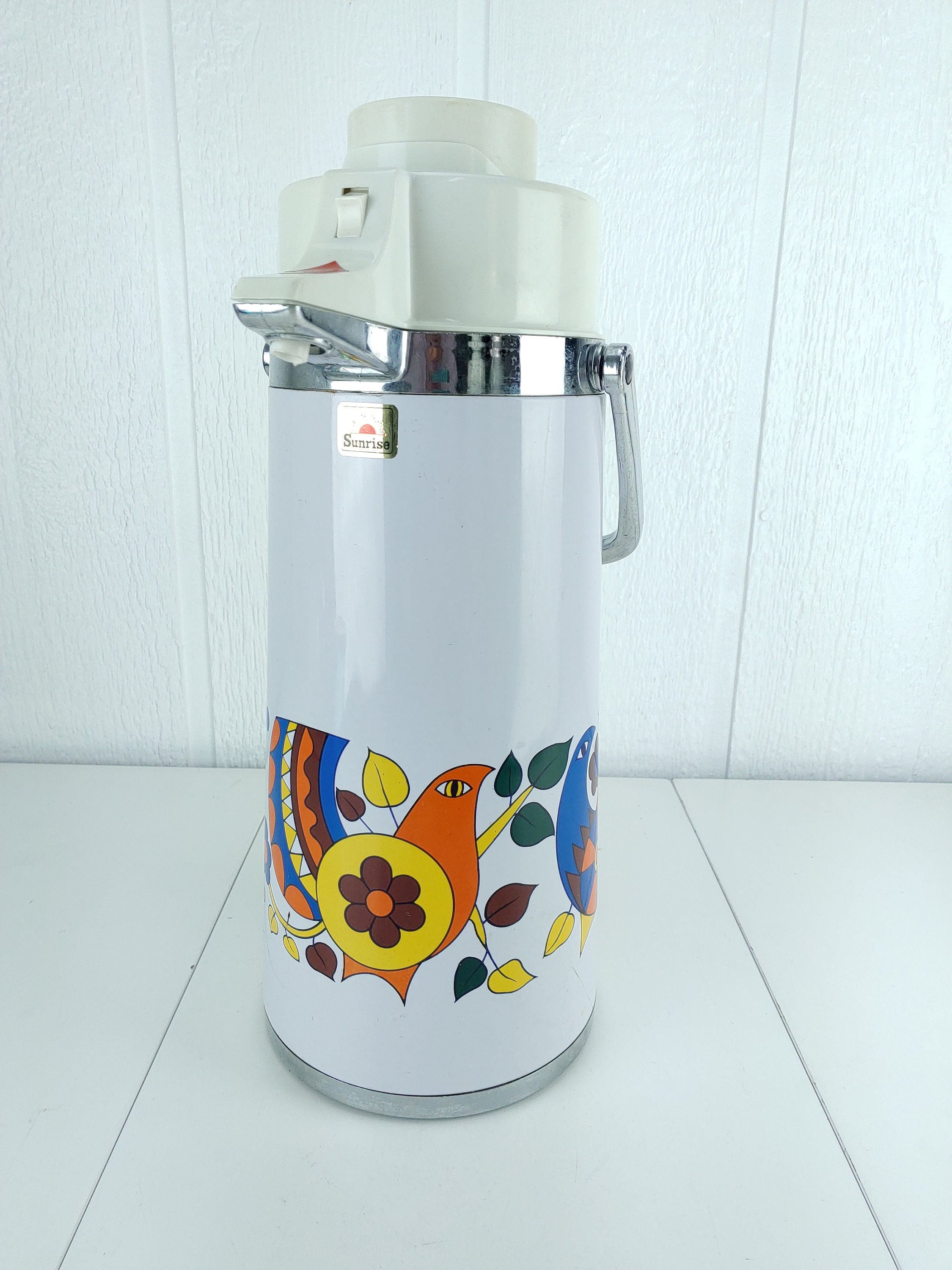 Vintage Retro Coffee AirPot Pump Dispenser Floral Design Hot Cold Thermos
