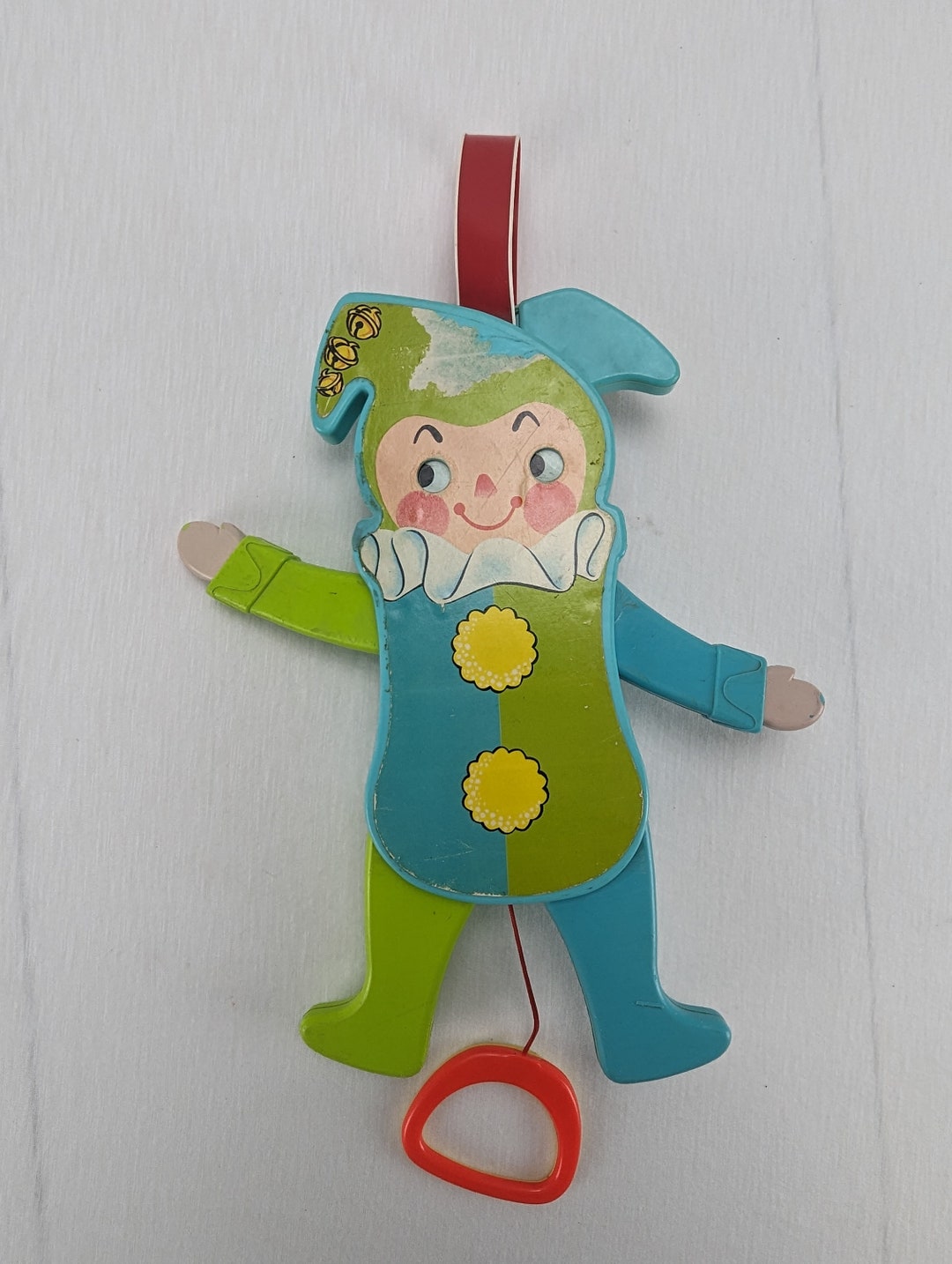 Vintage Fisherprice Jolly Jumping Jack Baby Crib Pull Toy 145 Squeaks
