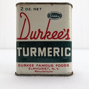 Vintage Durkee&#39;s Turmeric Metal Tin 2oz Retro Primitive Decor Rare