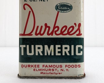 Vintage Durkee's Turmeric Metal Tin 2oz Retro Primitive