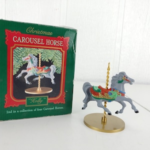 1989 Hallmark Christmas Carousel Horse Holly 2º da coleção XPR9722 Vintage