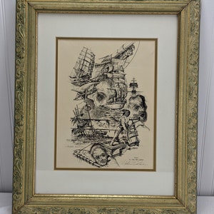 Vintage Christopher Paul Bollen Framed Artwork Print Down to the Sea Again 22&quot; x 18&quot; Nautical Sea Boats