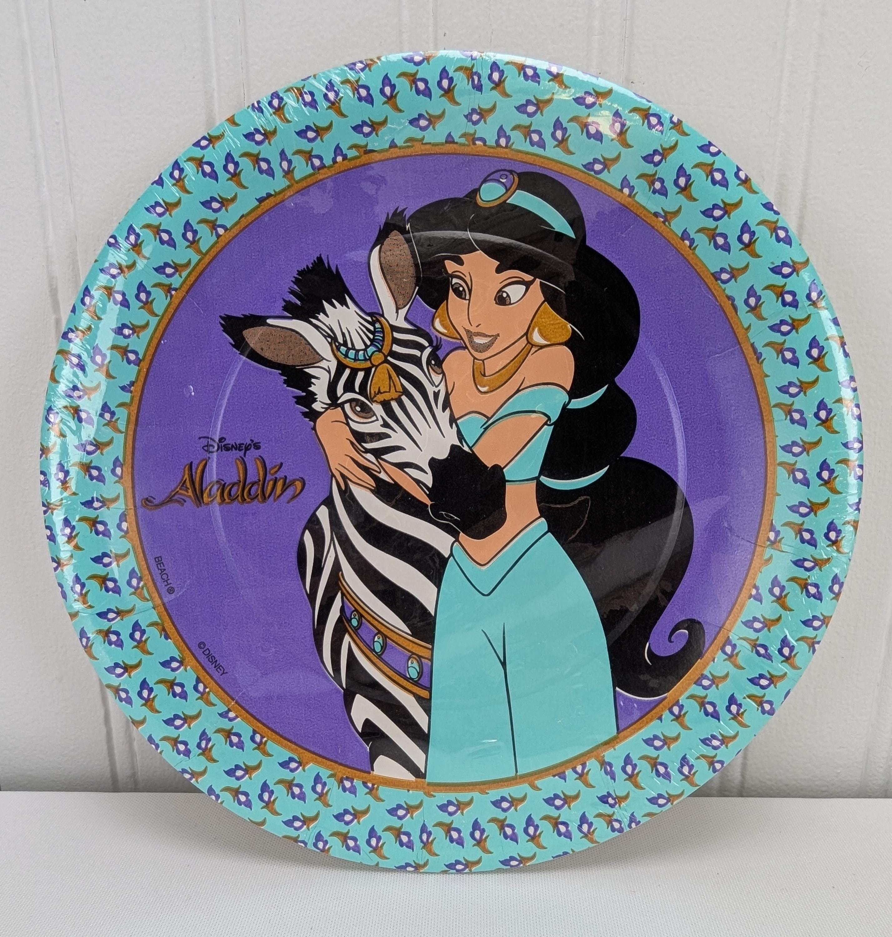 Vintage Beach Disney Jasmine & Zebra 8 Plastic Coated Plates Cake