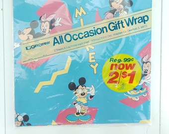 Vintage Mickey & Minnie Mouse All Occasion Gift Wrap 2 Sheets 8.3 sq ft Wrapping Paper