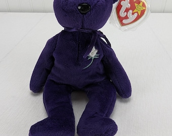 Ty Beanie Baby Purple Princess Pluszowa 9" Pluszowa Zwierzęca 1997 Rose Heart Hang Tag