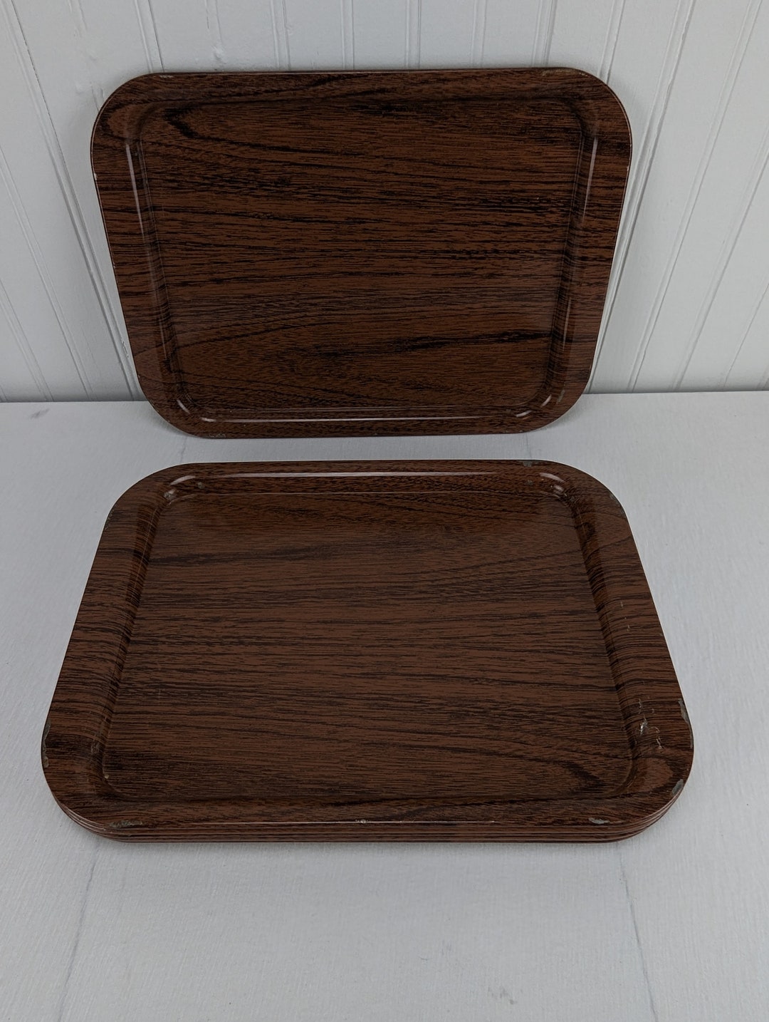 Vintage Metal Lap Trays Set of 7 Faux Wood Pattern Serving Etsy