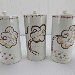 Vintage Ceramic Jar Hand Painted Set of 3 Italy 8.25&quot; Storage Jars with Lid