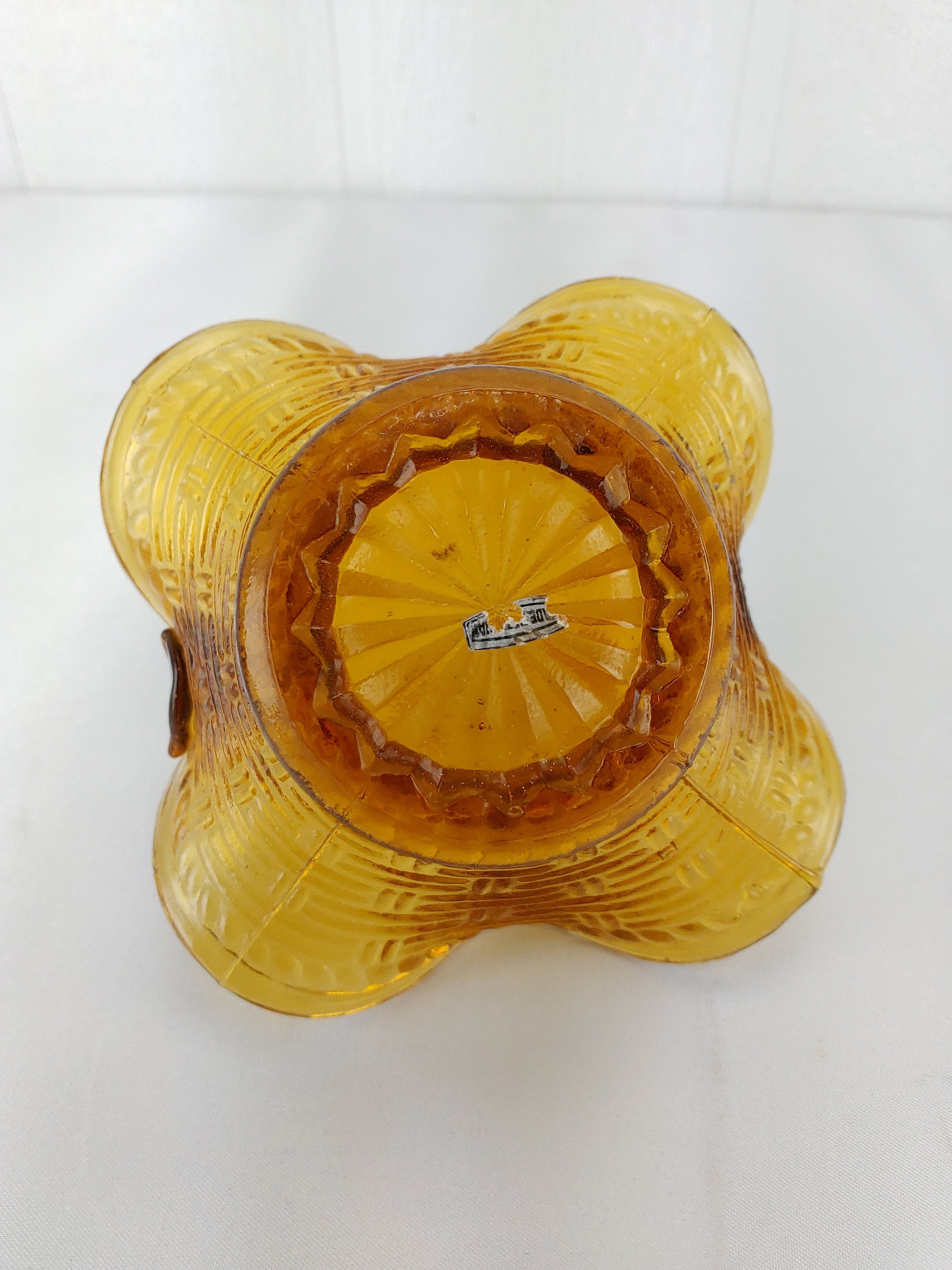 Amber Glass Basket Candy Dish Ruffled Edges Handle Set of 2 Etsy