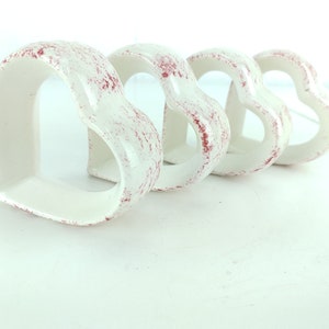 Heart Shaped Ceramic Napkin Rings Set of 4 Red & White Splatter Print Vintage