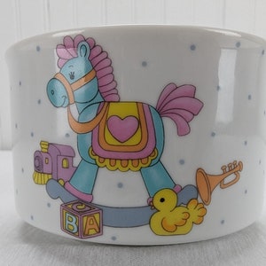 Vintage FTDA Ceramic Planter Bowl Baby Nursery Retro 1986 Kitsch Rocking Horse