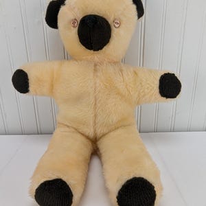 Vintage Handmade Peach & Brown Teddy Bear Plush 18&quot; Stuffed Animal Button Eyes