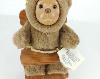 Vintage Raikes Bears Nursery Miniatures Wood Face Teddy Bear Plush