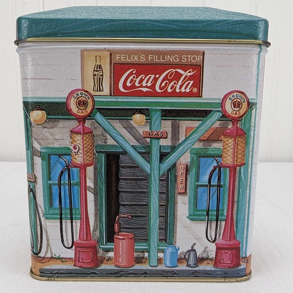 Vintage Coca Cola Gas Station Tin 1992 Felix's Filling Spot Récipient en métal déco