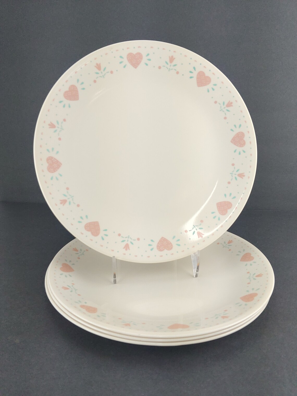 Corelle Forever Yours Dinner Plates Set of 4 Pink Hearts Etsy