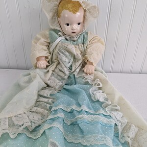 Vintage Bisque Baby Doll Soft Body 16&quot; in Gown & Bonnet Porcelain Arms Legs