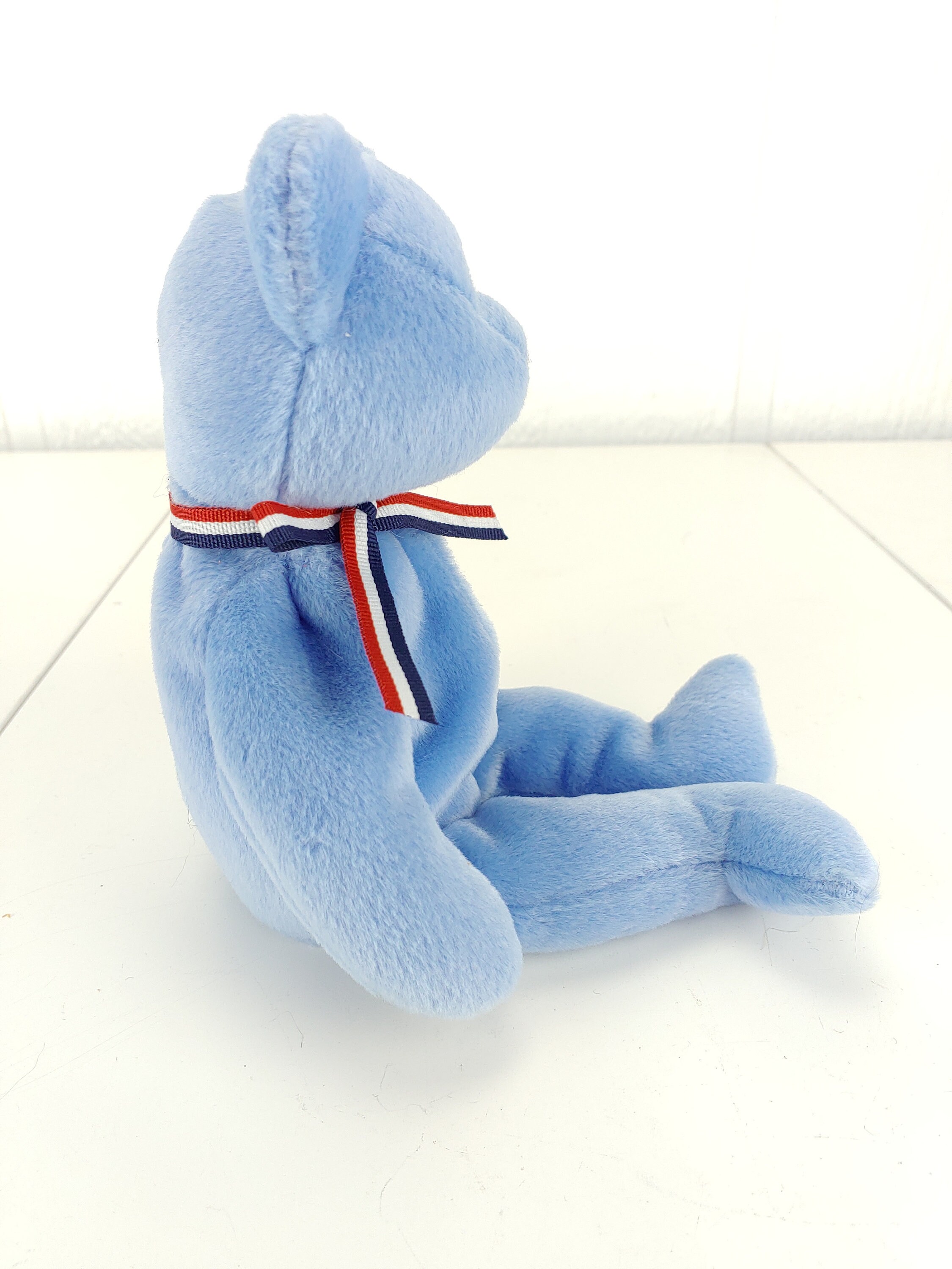 * Original Ty Beanie Baby AMERICA blauer Teddybär mit Tag Vitrinenstück Geschenk 