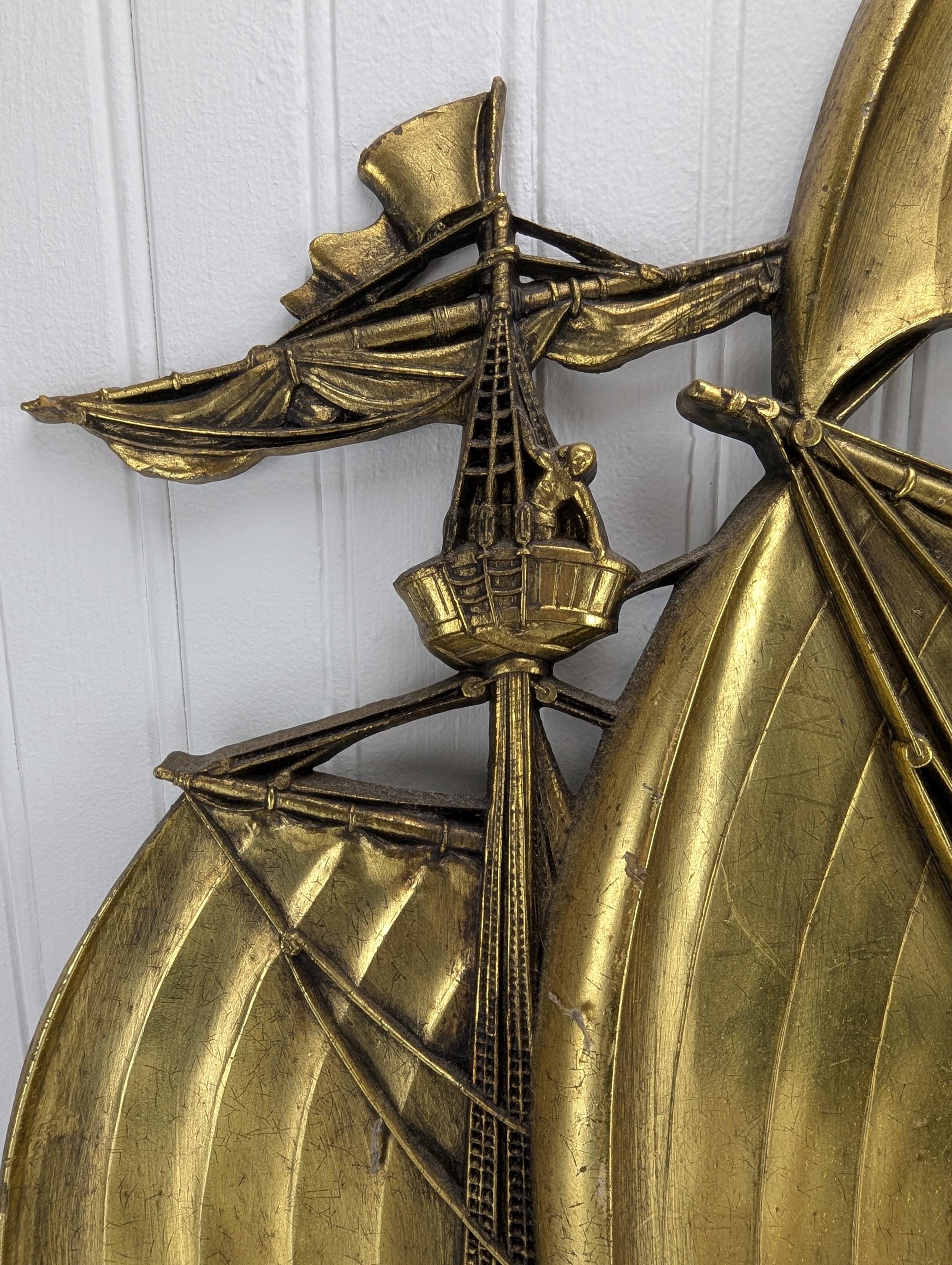 1958 Golden Ship Wall Hanging 3663 Plastic Resin Dart Industries