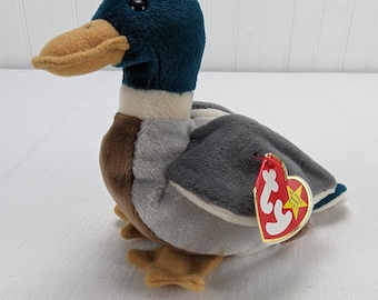Ty Beanie Baby Jake the Mallard Duck Peluche Peluche 1998 Etichetta da appendere di aprile