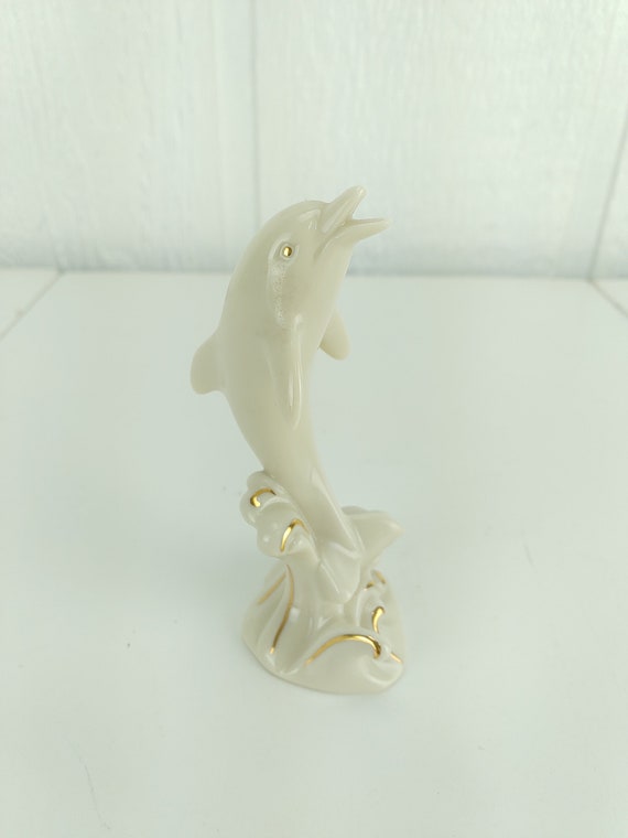 Vintage Lenox Dolphin Figurine 4" Handcrafted Gold Color Trim Nautical Sea Life