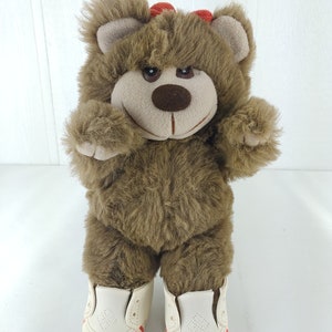1980s Trappers Teddy Bear Plush 11&quot; Stuffed Animal Red Bow Sneakers Vintage Rare