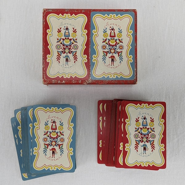 Vintage Park Ave Svea Sven Playing Cards 2 Decks Plastic Coated Gilt Edge in Box