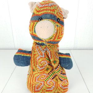 Vintage Cross Stich Pig Hand Puppet Toy Multicolor Pretend Play 12&quot; Retro Kitsch