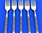 Oneida SSS MIDNIGHT Black Accent Stainless Flatware Set of 5 Salad Forks