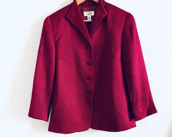 Vintage Talbots Red Satin Quilted Wool Silk 4 Button Formal Blazer Size 12