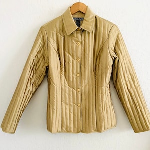 Silkland 90s Vintage Gold 100% Silk Puffer Jacket Size Small