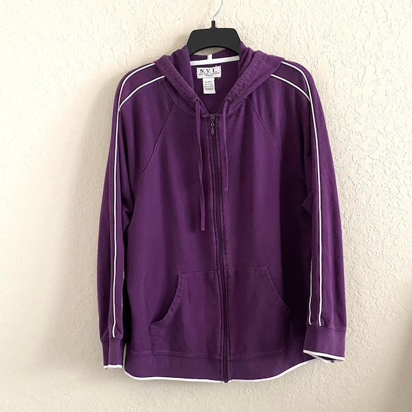90s NYL New York Laundry Purple Cotton Zip Up Hoodie Size 16/18W