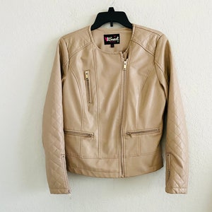 B Sweet Y2K Vintage Cream Faux Leather Quilted Zipper Motorcycle Jacket Size Large