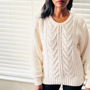 Christopher Hayes VTG Beige Chunky Cable Knit Cotton Pullover Sweater