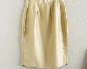 90s Vintage Josephine Chaus Beige 100% Silk Satin Pencil Skirt Size 16