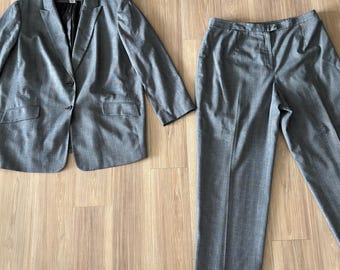 VTG Jones New York Suit Jacket Pants Gray Stripe Women 20W Office 90s Classic