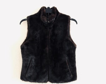 Women’s Brown 80s Vintage Faux Fur Vest