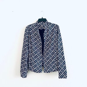 90s Vintage Blue & White Geometric Print Jacket