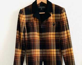 Kasper & Company ASL Orange Plaid 100% Wool Vintage Zip Jacket Size 4