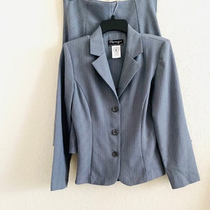 Spago Collection 90s Vintage Gray Pinstripe 2 Piece Skirt Suit Size 8